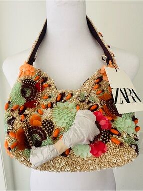 NWT Zara Multicolor Beaded & Sequin Shoulder Bag